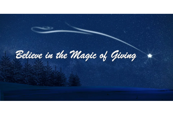 Night sky with shooting star behind the words Believe in the Magic of Giving. 