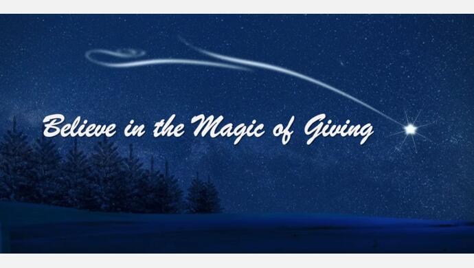 Night sky with shooting star behind the words Believe in the Magic of Giving. 