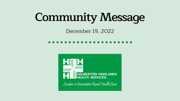 Black text on light green background that reads 'Community Message - December 19, 2022'