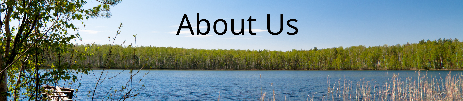About us over landscape of lake