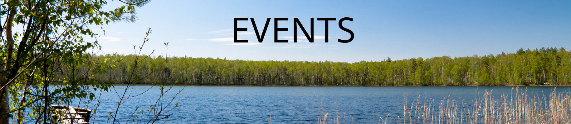 events text over landscape of lake